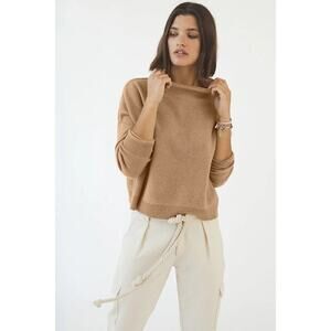 Anthropologie Pilcro Alani Cashmere Mock Neck Sweater Honey Tan Size M